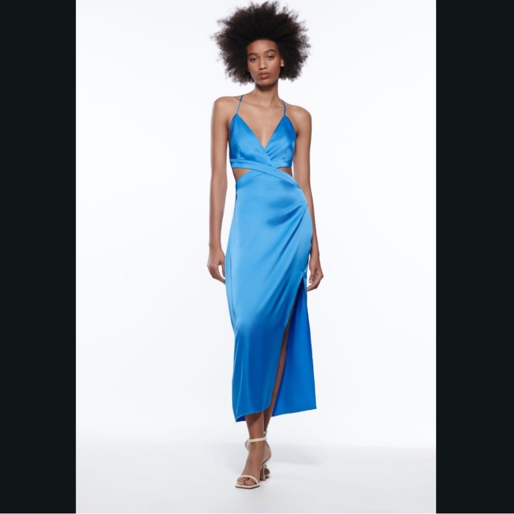 Zara Satin blue cut out dress
